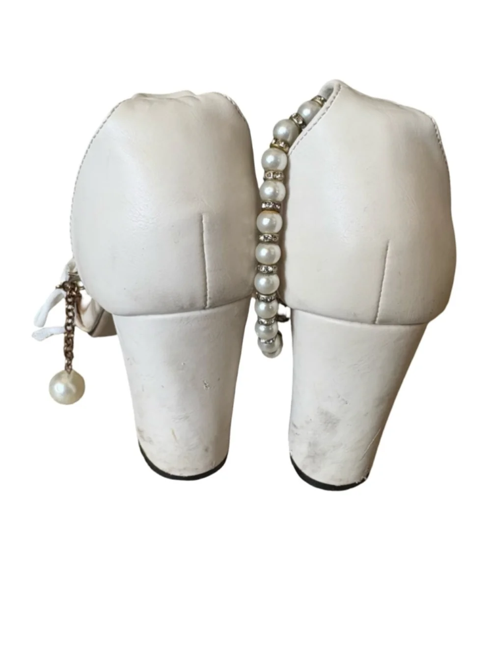 Women's White Pearl-Accent Block Heel Sandals - size 6.5